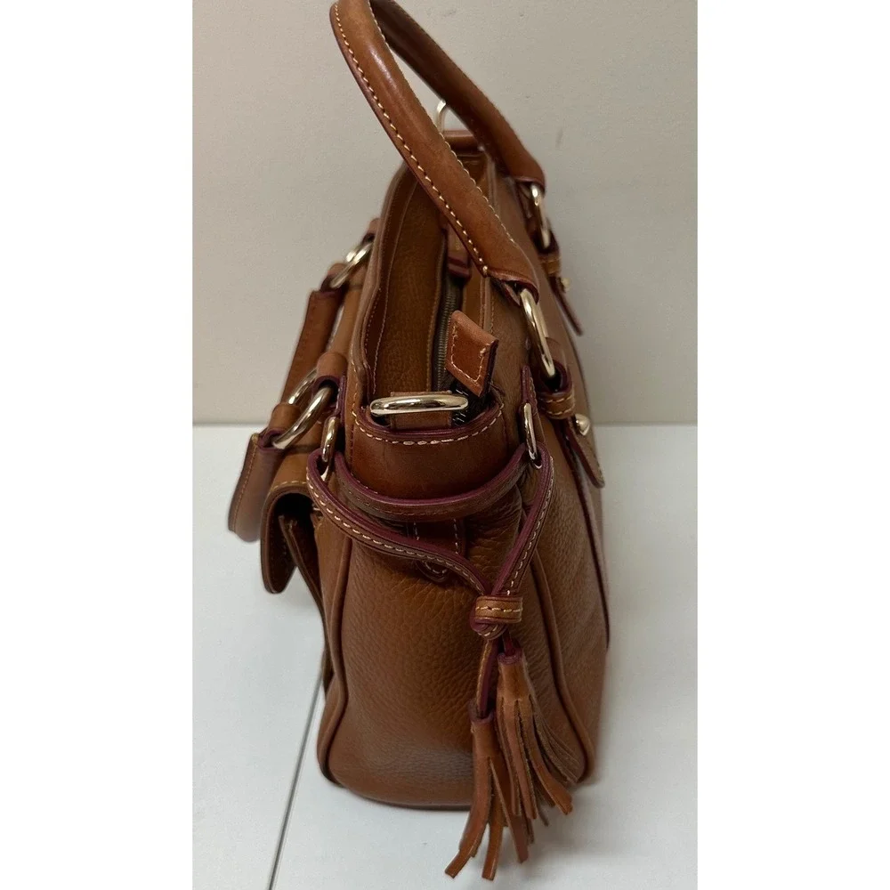 Dooney & Bourke Pebbled Leather Satchel Bag Ginger Tan Tassel Gold Hardware